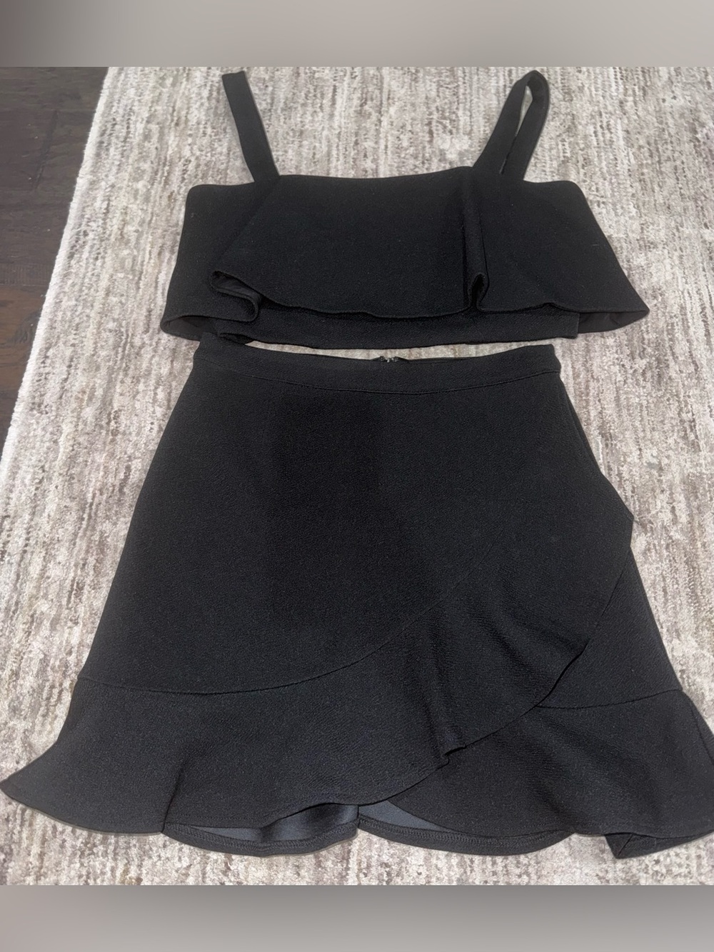 Lovers + Friends Black Asymmetrical Ruffle Two-Piece Set sz Medium
